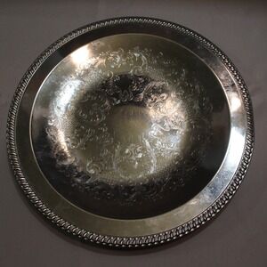 Vintage Silver Plated Round Serving Tray Decorative‎ Floral Pattern